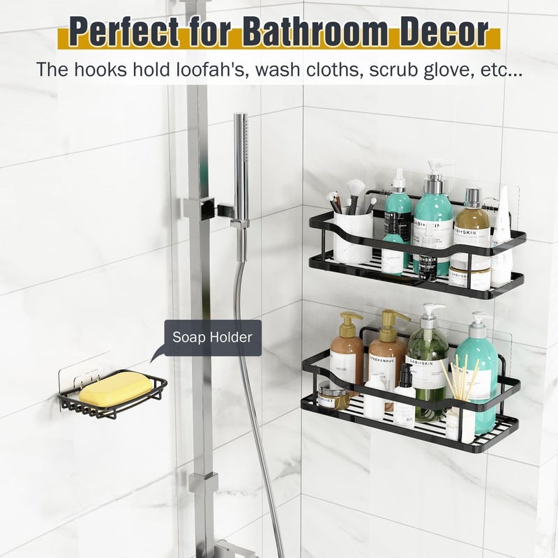 OMAIRA 3-Pack Shower Caddy with Soap Holder, Adhesive Rustproof No-Drill Strudy Loading Inside Shower Organizer Shelves Rack Storage Bathroom Organization for Smooth Wall Glass Tile, Black (X-Large) - Image 2